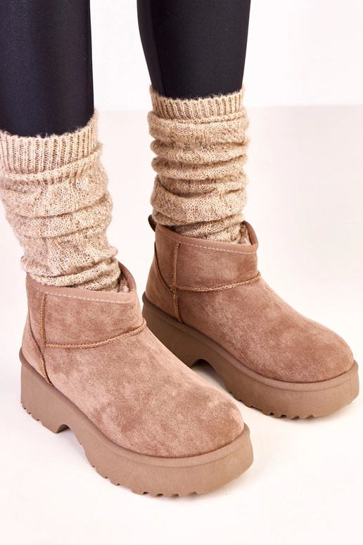 Ciemnobeżowe niskie śniegowce z... Ciemnobeżowe niskie śniegowce z...