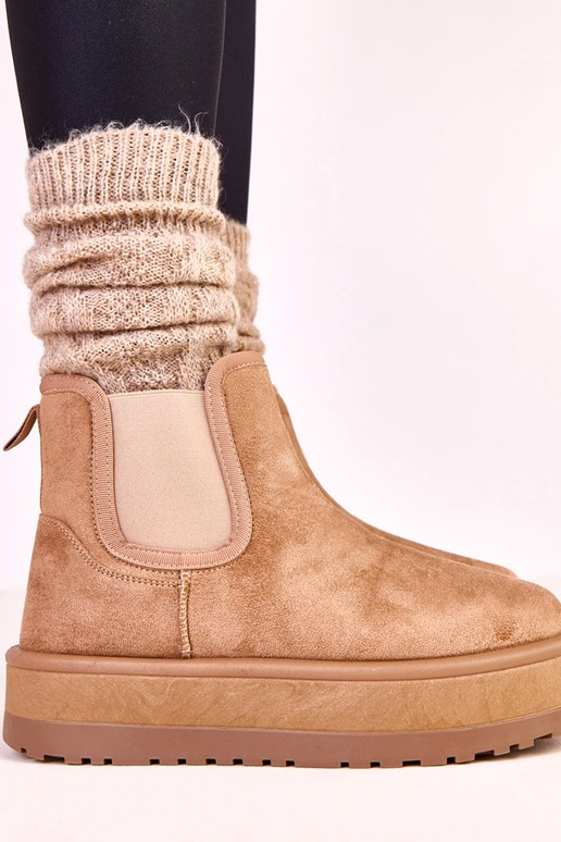 Ciemnobeżowe niskie śniegowce z... Ciemnobeżowe niskie śniegowce z...