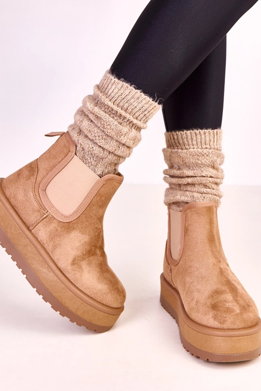 Ciemnobeżowe niskie śniegowce z... Ciemnobeżowe niskie śniegowce z...