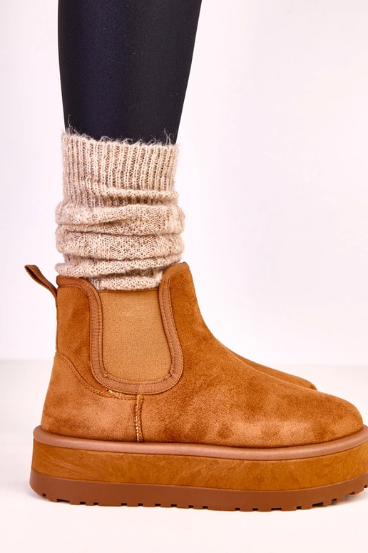 Brązowe niskie śniegowce z elastyczną... Brązowe niskie śniegowce z elastyczną...