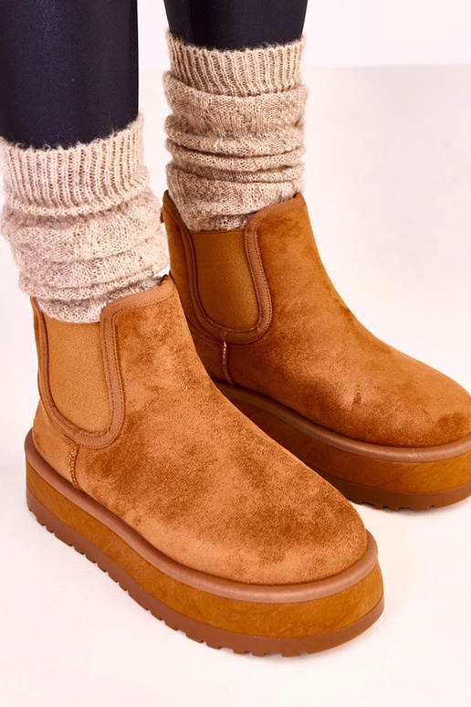 Brązowe niskie śniegowce z elastyczną... Brązowe niskie śniegowce z elastyczną...