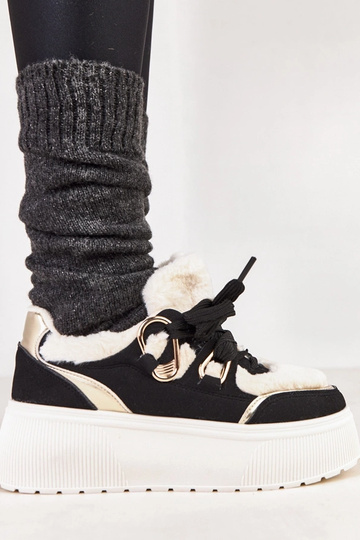 Czarne sneakersy ocieplane na platformie Deena