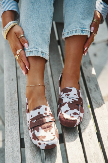 Loafers Moccasins Women's Flat In Patches Brown and White Soreline 2
