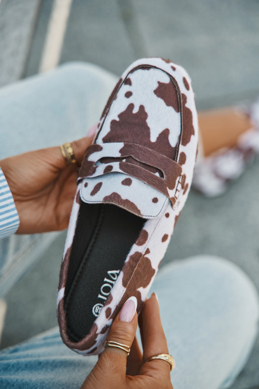Loafers Moccasins Women's Flat In Patches Brown and White Soreline Loafers Moccasins Women's Flat In Patches Brown and White Soreline