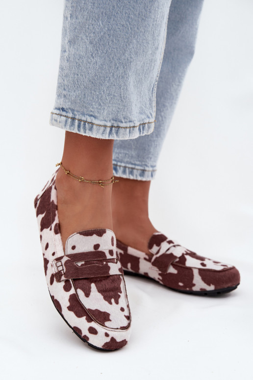 Loafersy Mokasyny Damskie Płaskie W Łaty Brązowo-Białe Soreline Loafersy Mokasyny Damskie Płaskie W Łaty Brązowo-Białe Soreline