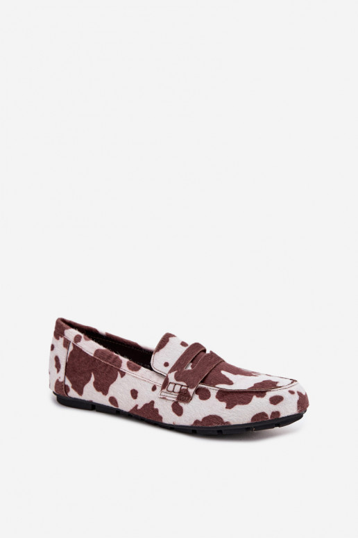 Loafersy Mokasyny Damskie Płaskie W Łaty Brązowo-Białe Soreline Loafersy Mokasyny Damskie Płaskie W Łaty Brązowo-Białe Soreline