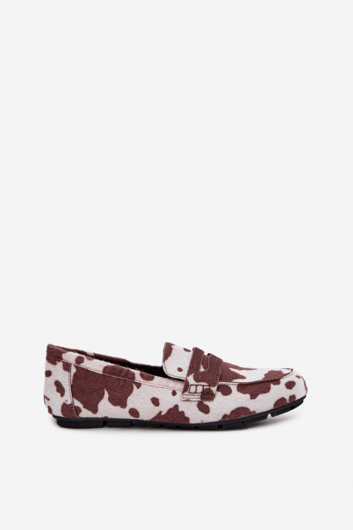 Loafersy Mokasyny Damskie Płaskie W Łaty Brązowo-Białe Soreline Loafersy Mokasyny Damskie Płaskie W Łaty Brązowo-Białe Soreline