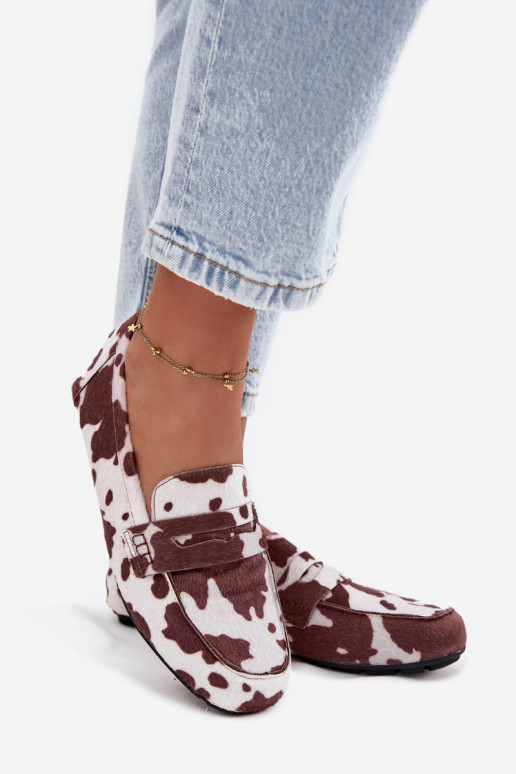 Loafersy Mokasyny Damskie Płaskie W Łaty Brązowo-Białe Soreline Loafersy Mokasyny Damskie Płaskie W Łaty Brązowo-Białe Soreline