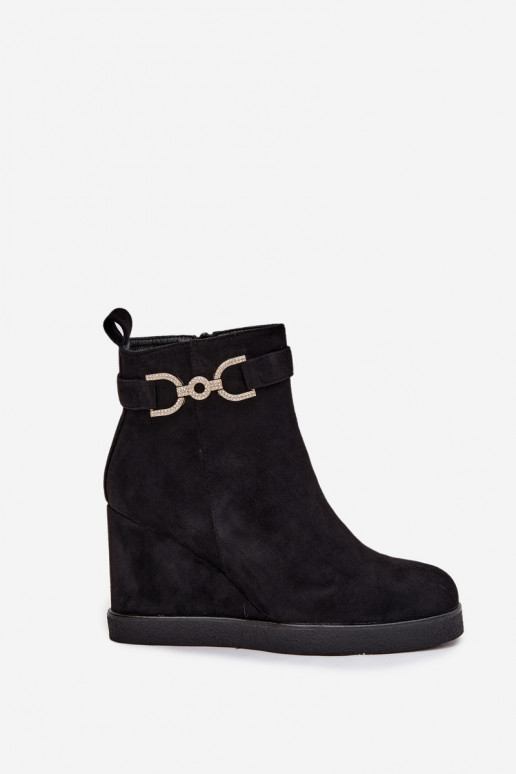 Botki Damskie Na KoturniewithOzdobnym Detalem Czarne Marivana