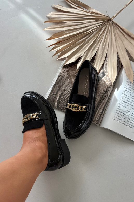 Patent Leather Women's Loafers with Gold Ornament S.Barski HY52-540 Black