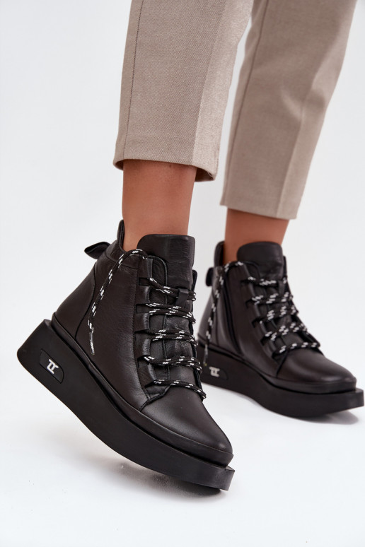 Leather Women's Platform Boots with Lining Artiker 55C0809 Black