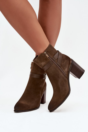 Women's suede ankle boots with heel warm Sergio Leone BT25384-S Khaki