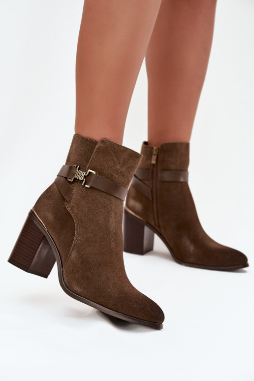 Women's suede ankle boots with heel warm Sergio Leone BT25384-S Khaki Women's suede ankle boots with heel warm Sergio Leone BT25384-S Khaki