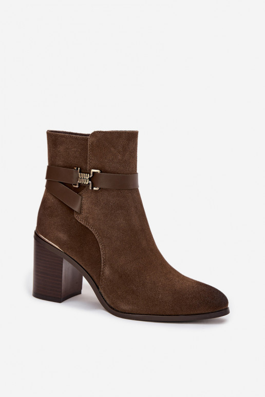 Women's suede ankle boots with heel warm Sergio Leone BT25384-S Khaki Women's suede ankle boots with heel warm Sergio Leone BT25384-S Khaki