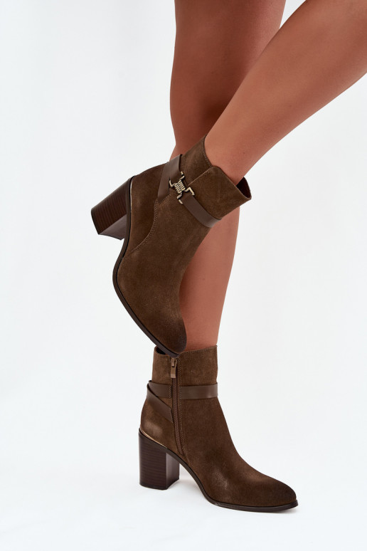 Women's suede ankle boots with heel warm Sergio Leone BT25384-S Khaki Women's suede ankle boots with heel warm Sergio Leone BT25384-S Khaki