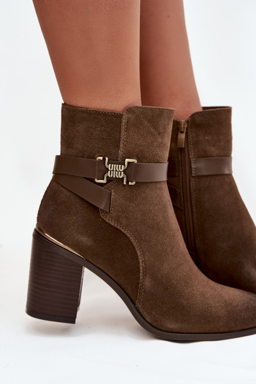 Women's suede ankle boots with heel warm Sergio Leone BT25384-S Khaki Women's suede ankle boots with heel warm Sergio Leone BT25384-S Khaki