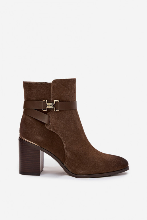 Women's suede ankle boots with heel warm Sergio Leone BT25384-S Khaki Women's suede ankle boots with heel warm Sergio Leone BT25384-S Khaki