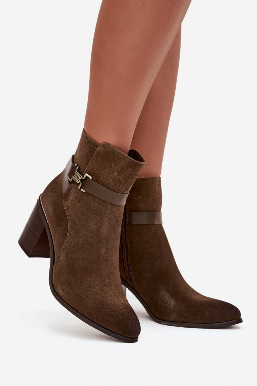 Botki DamskiewithNaturalnego Zamszu Na Słupku Ocieplane Sergio Leone BT25384-S Khaki Botki DamskiewithNaturalnego Zamszu Na Słupku Ocieplane Sergio Leone BT25384-S Khaki