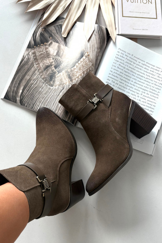 Women's suede ankle boots with heel warm Sergio Leone BT25384-S Khaki Women's suede ankle boots with heel warm Sergio Leone BT25384-S Khaki