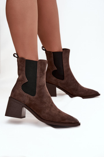 Leather Suede Women's Ankle Boots Heeled Lined Artiker 57C0047 Brown