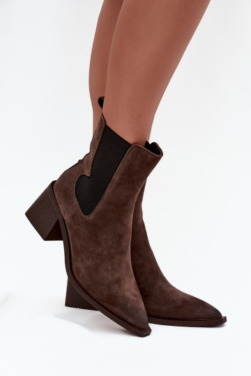 Leather Suede Women's Ankle Boots Heeled Lined Artiker 57C0047 Brown 2