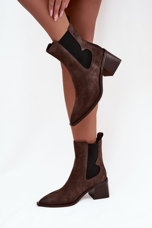 Leather Suede Women's Ankle Boots Heeled Lined Artiker 57C0047 Brown Leather Suede Women's Ankle Boots Heeled Lined Artiker 57C0047 Brown