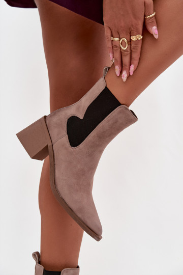 Leather Suede Women's Ankle Boots With Heel Lining Artiker 57C0045 Beige