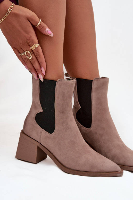 Leather Suede Women's Ankle Boots With Heel Lining Artiker 57C0045 Beige