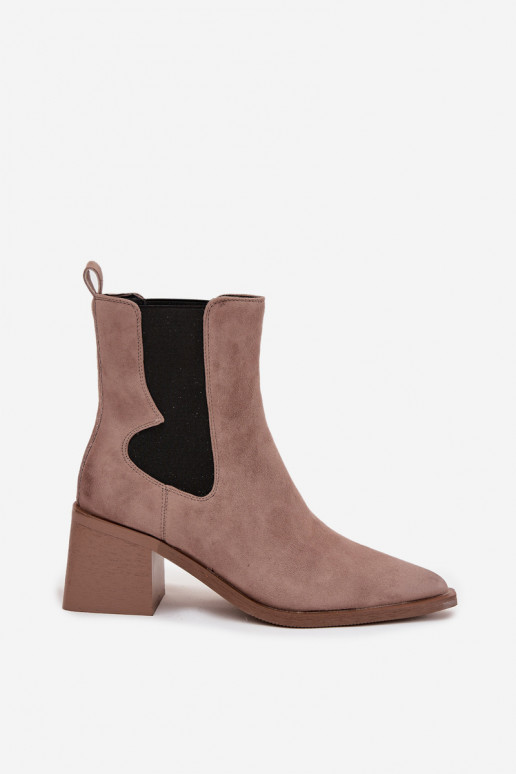 Leather Suede Women's Ankle Boots With Heel Lining Artiker 57C0045 Beige