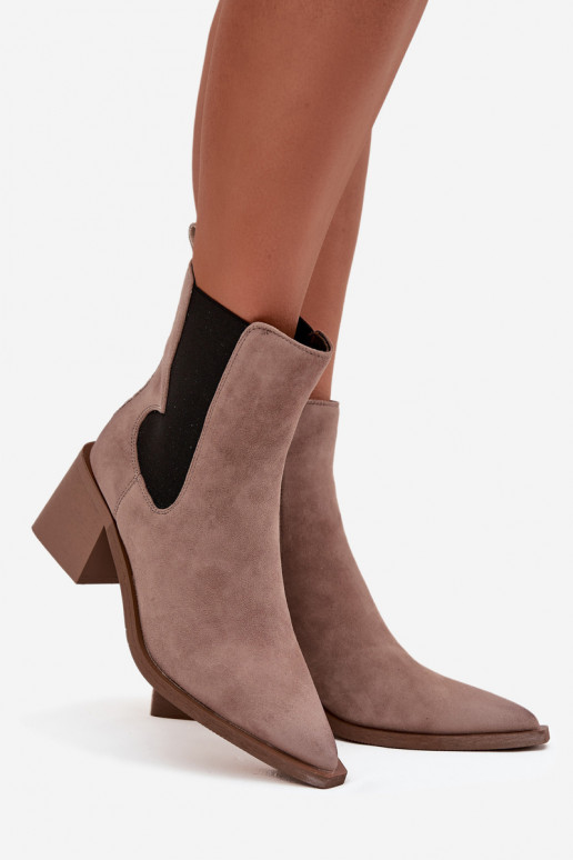 Leather Suede Women's Ankle Boots With Heel Lining Artiker 57C0045 Beige