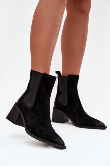 Leather Suede Women's Ankle Boots Heeled Lined Artiker 57C0049 Black