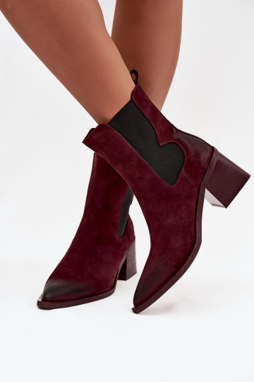Leather Suede Women's Ankle Boots Heeled Heated Artiker 57C0048 Bordeaux