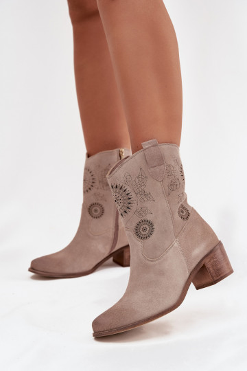 Suede Leather Women's Cutout Ankle Boots Zazoo 3844 Cappuccino 2