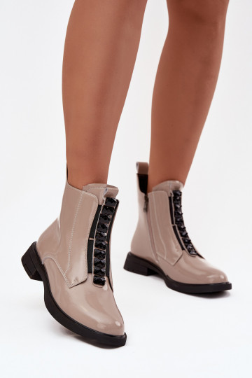 Lacquered women's ankle boots made of genuine leather D A MR52 108 beige