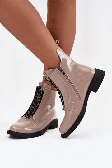 Lacquered women's ankle boots made of genuine leather D A MR52 108 beige 2
