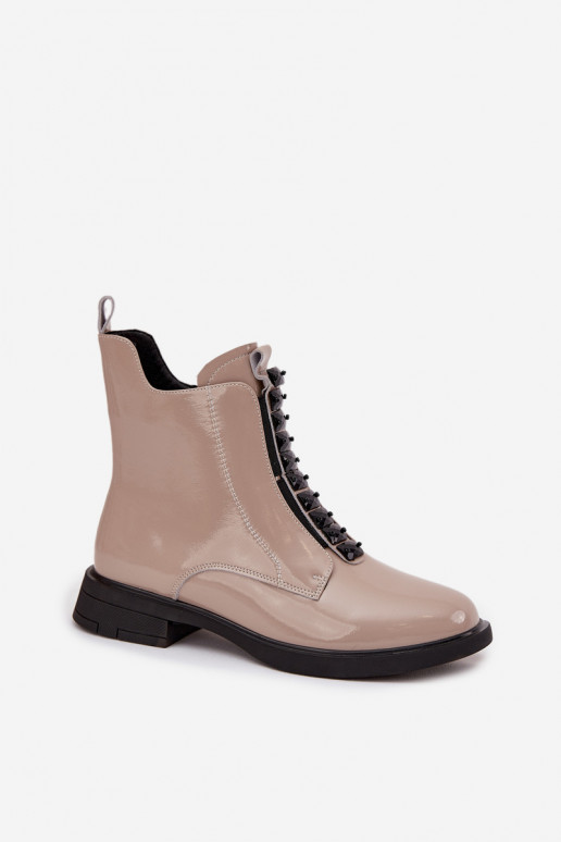 Lacquered women's ankle boots made of genuine leather D A MR52 108 beige