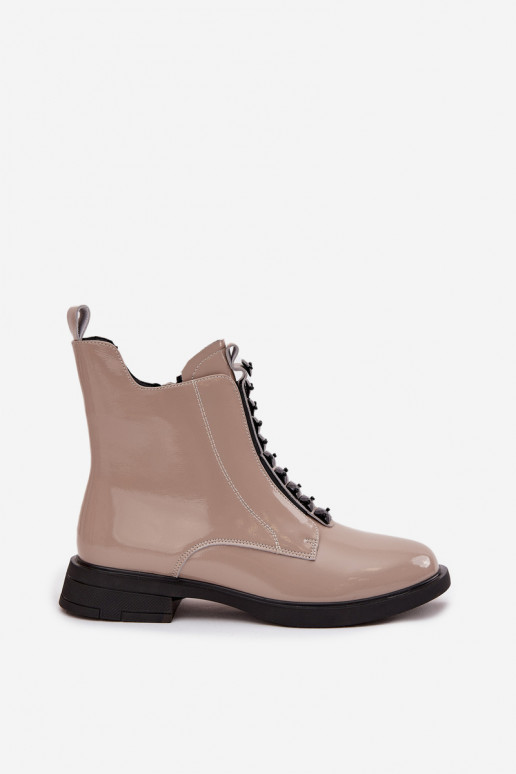 Lacquered women's ankle boots made of genuine leather D A MR52 108 beige