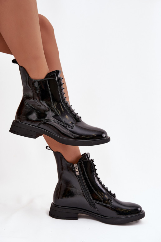 Patent leather women's ankle boots made of genuine leather D&A MR52-108 Black