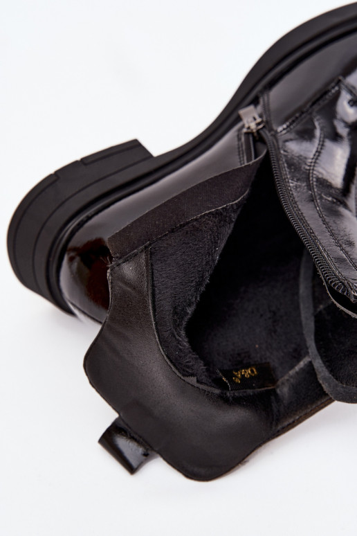 Patent leather women's ankle boots made of genuine leather D&A MR52-108 Black