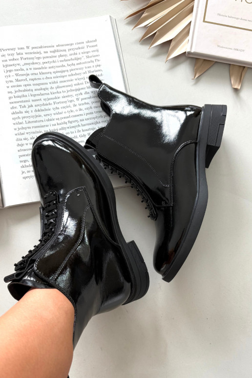 Patent leather women's ankle boots made of genuine leather D&A MR52-108 Black