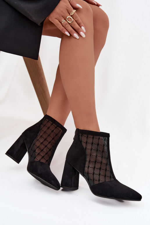 Women's High Heel Ankle Boots with Mesh D A LZ52 944 Black