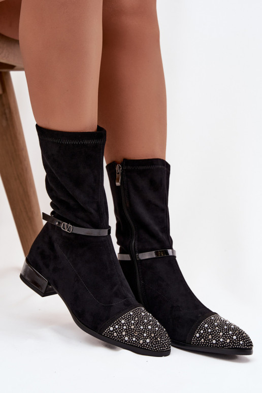 Women's Low Heel Ankle Boots with Embellishment and Strap D&A MR52-165 Black