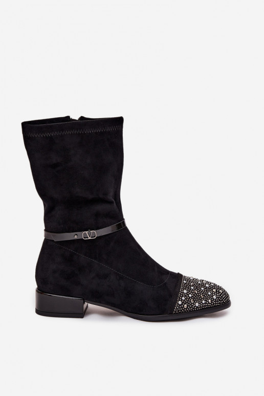 Botki Damskie Na Niskim Obcasie Ze Zdobieniem I Paskiem D&A MR52-165 Czarne