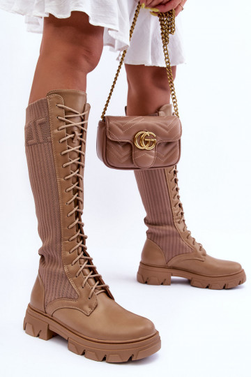 Flat Heeled Boots with Sock Dark Beige Itona 2