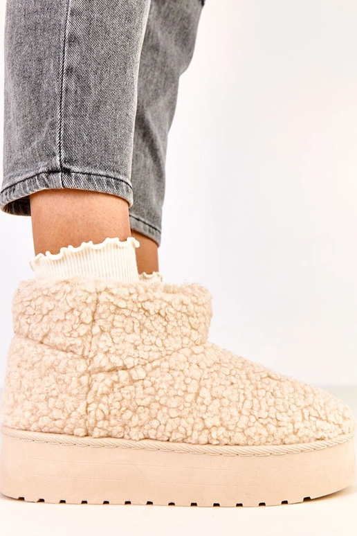 Beżowe śniegowce z cholewką z... Beżowe śniegowce z cholewką z...