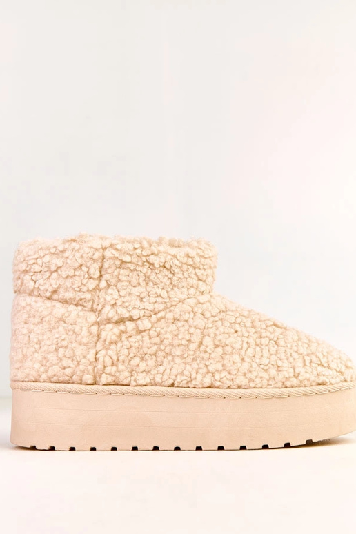 Beżowe śniegowce z cholewką z... Beżowe śniegowce z cholewką z...