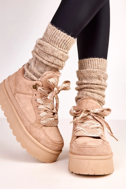 Brązowe sneakersy ocieplane z grubymi... Brązowe sneakersy ocieplane z grubymi...