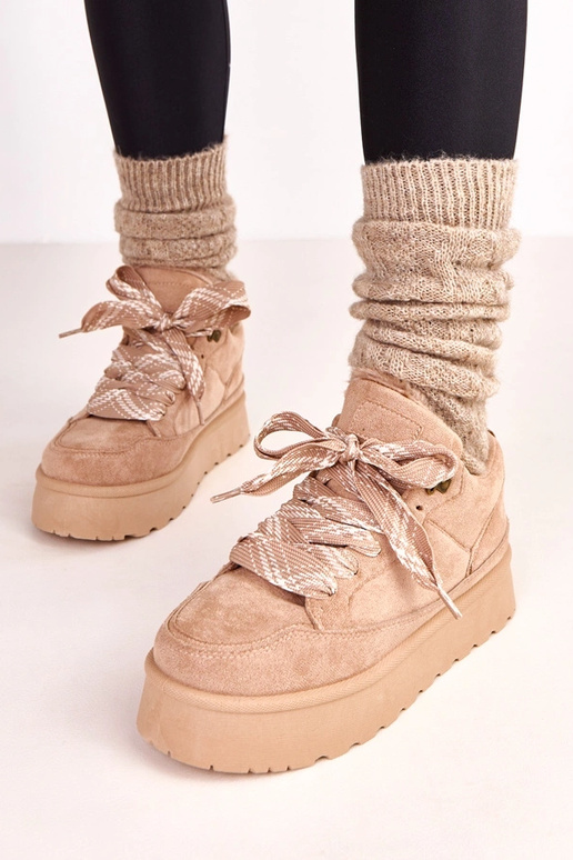 Brązowe sneakersy ocieplane z grubymi... Brązowe sneakersy ocieplane z grubymi...