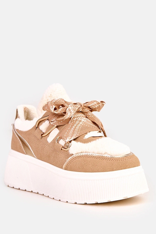 Beżowe sneakersy ocieplane na... Beżowe sneakersy ocieplane na...