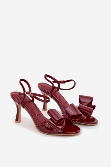Patent Leather High Heel Sandals with Bow Bordeaux Noliva